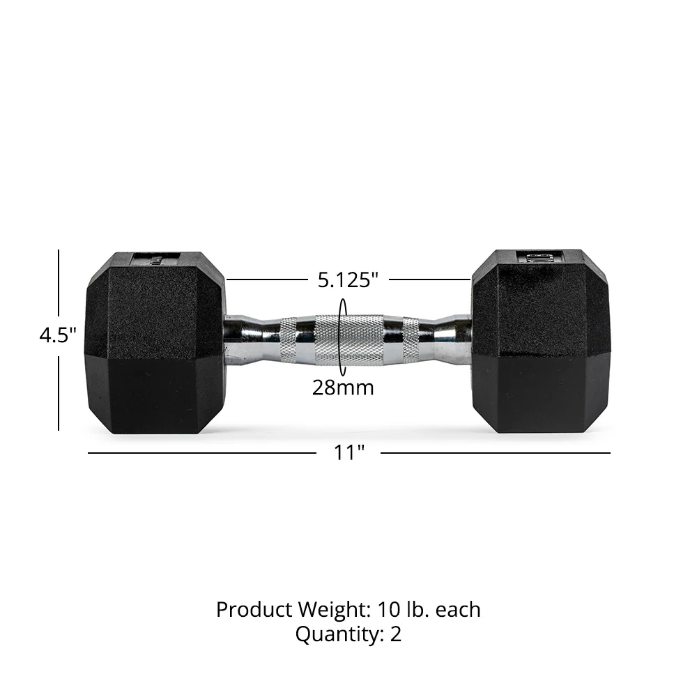 10 LB Rubber Hex Dumbbells - Image 7