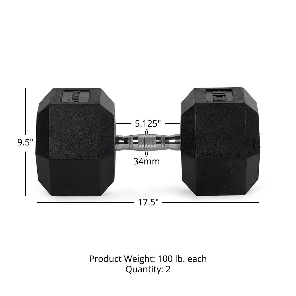100 LB Rubber Hex Dumbbells - Image 7