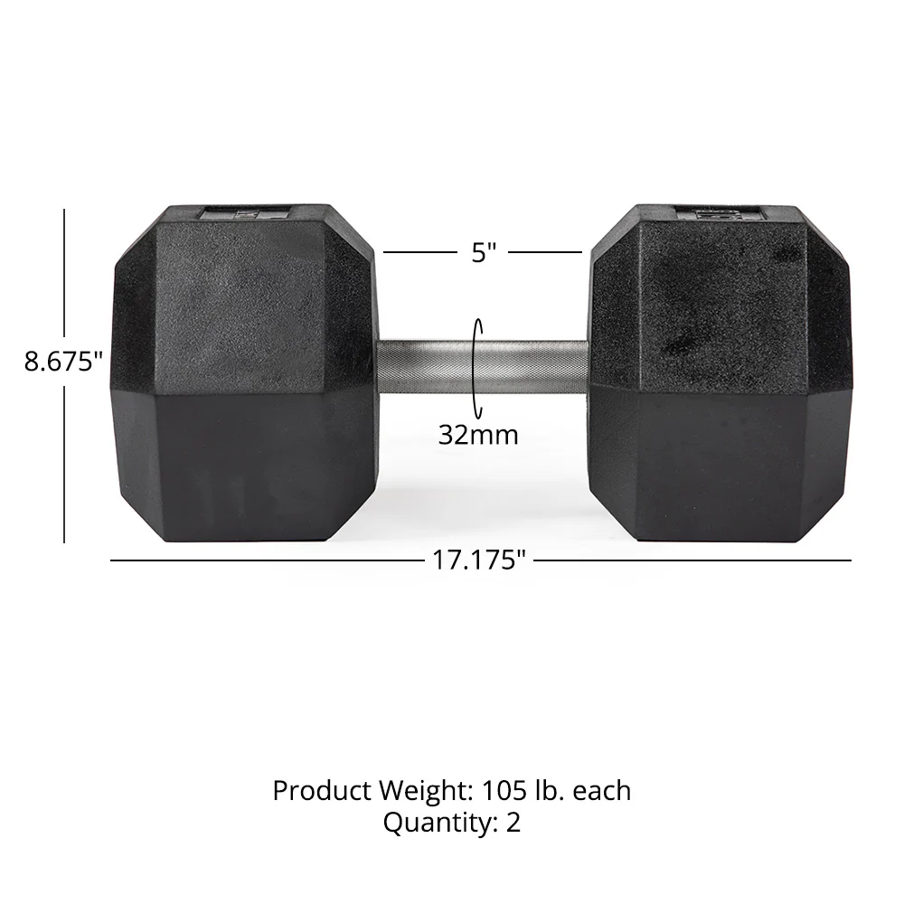 105 LB Straight Stainless Steel Hex Dumbbells - Image 6