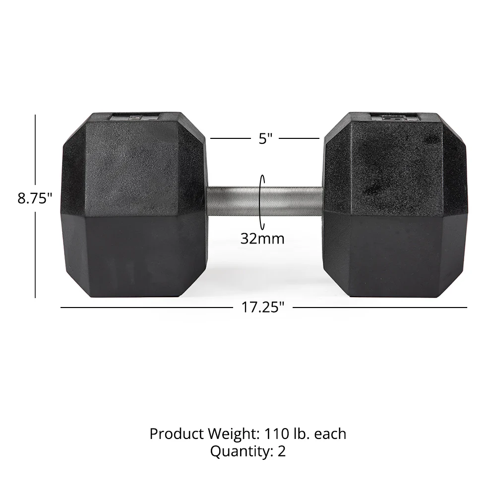 110 LB Straight Stainless Steel Hex Dumbbells - Image 6
