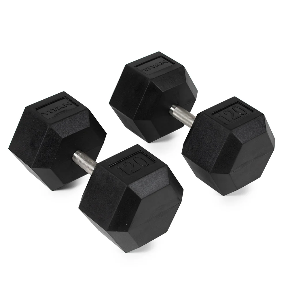 120 LB Straight Stainless Steel Hex Dumbbells