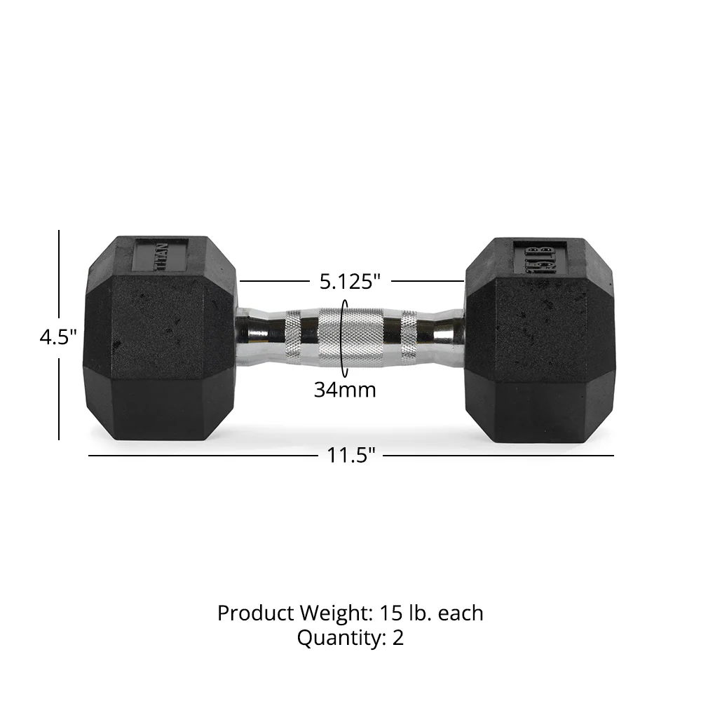15 LB Rubber Hex Dumbbells - Image 7