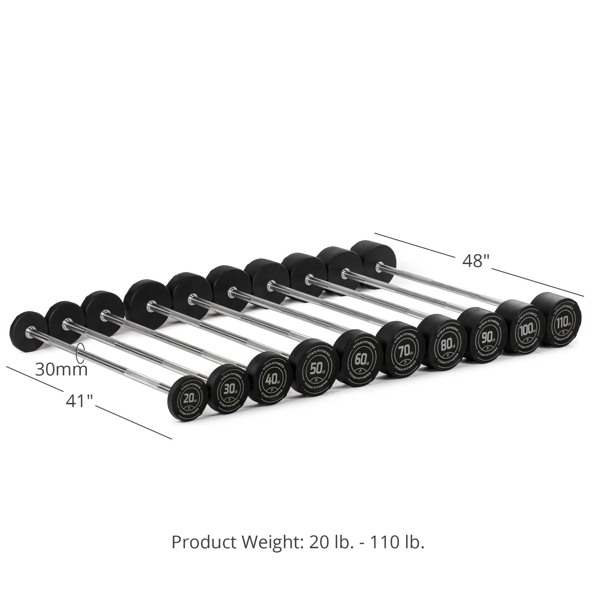 20 LB – 110 LB Straight Fixed Urethane Barbells - Image 8