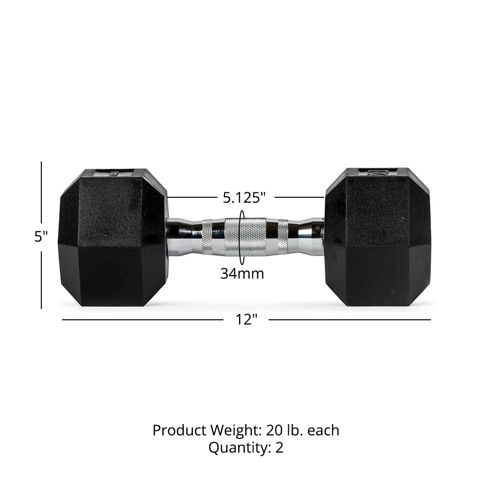20 LB Rubber Hex Dumbbells - Image 7