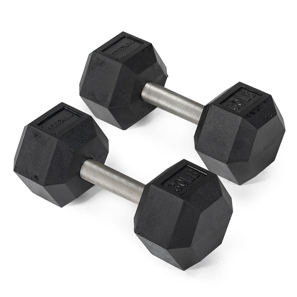 30 LB Straight Stainless Steel Hex Dumbbells