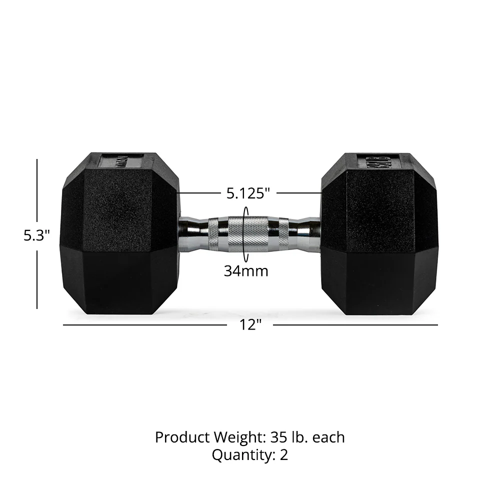 35 LB Rubber Hex Dumbbells - Image 7