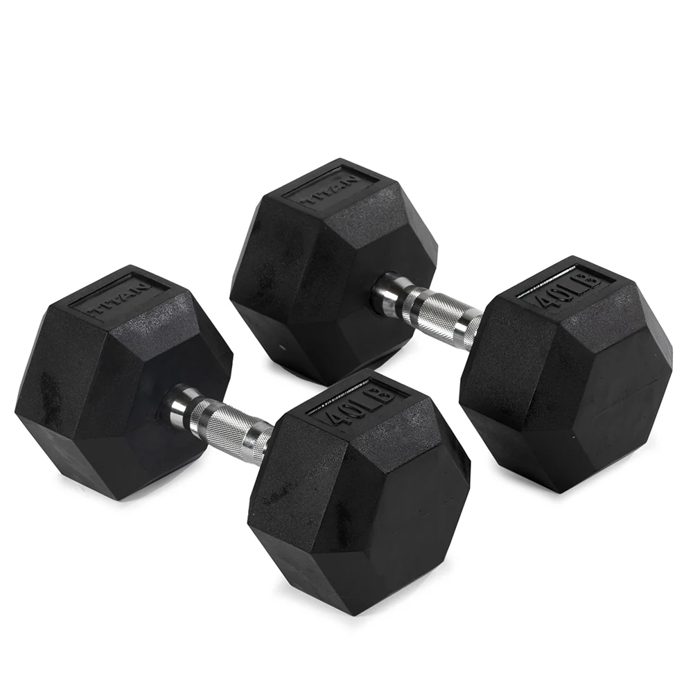 40 LB Rubber Hex Dumbbells