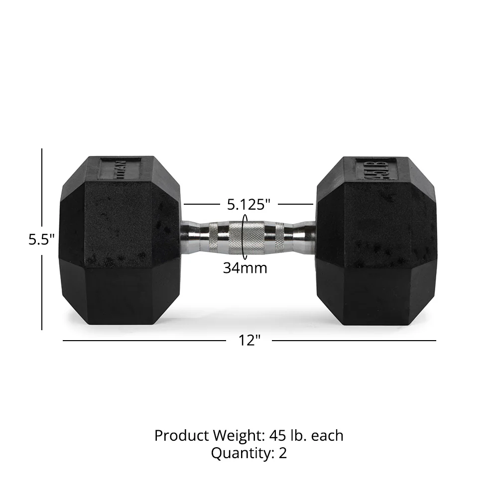 45 LB Rubber Hex Dumbbells - Image 7