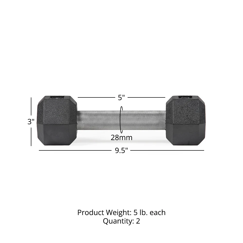 Scratch and Dent, 5 LB Straight Stainless Steel Hex Dumbbells
