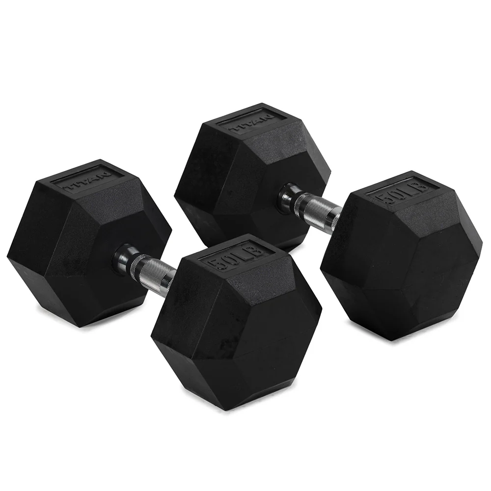 50 LB Rubber Hex Dumbbells