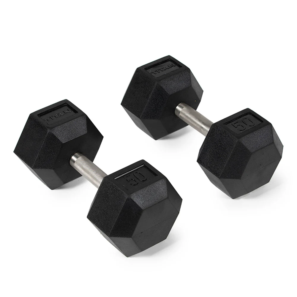 50 LB Straight Stainless Steel Hex Dumbbells