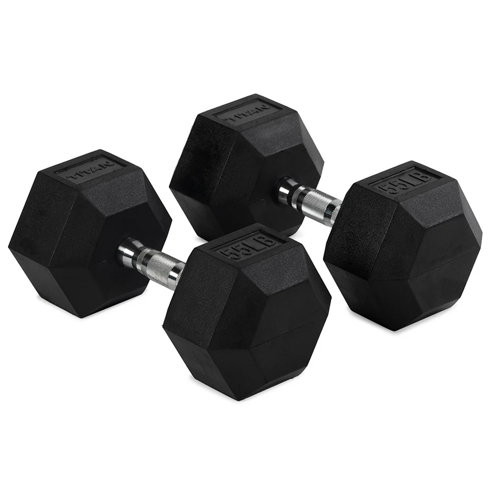 55 LB Rubber Hex Dumbbells