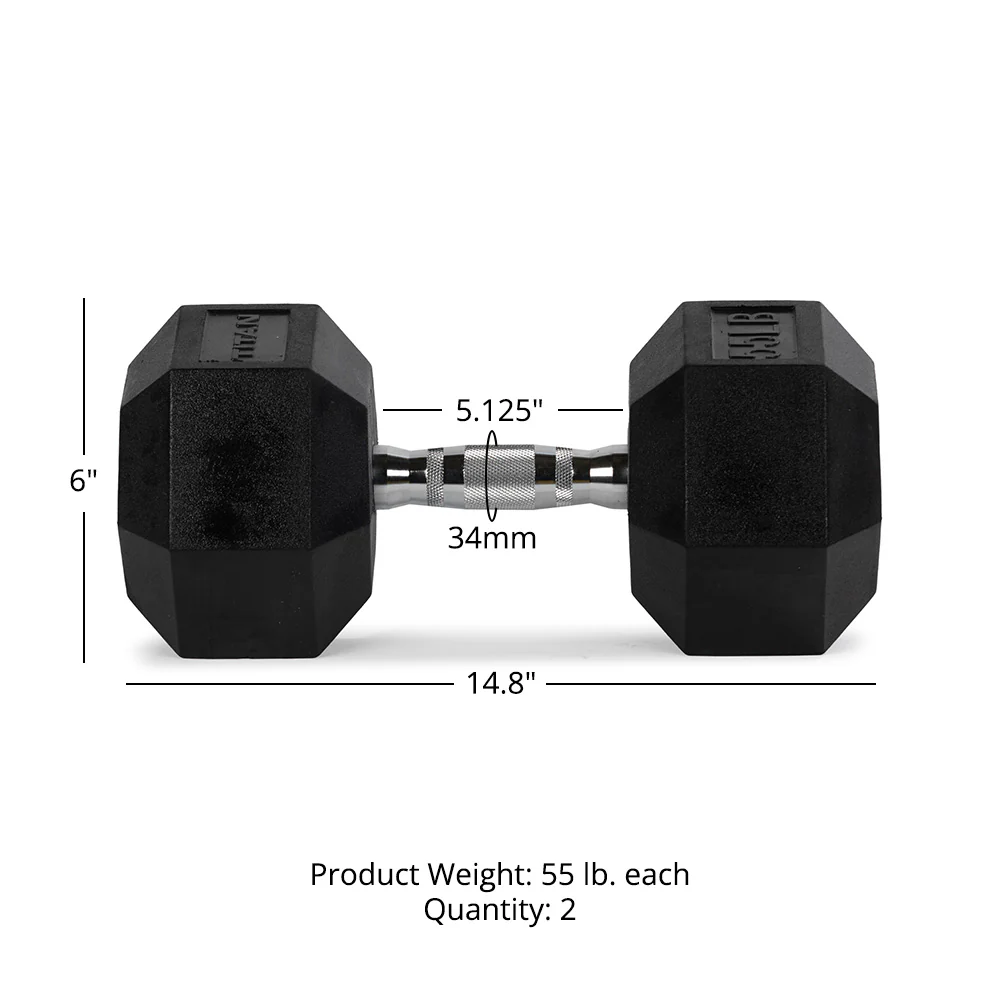 55 LB Rubber Hex Dumbbells - Image 7