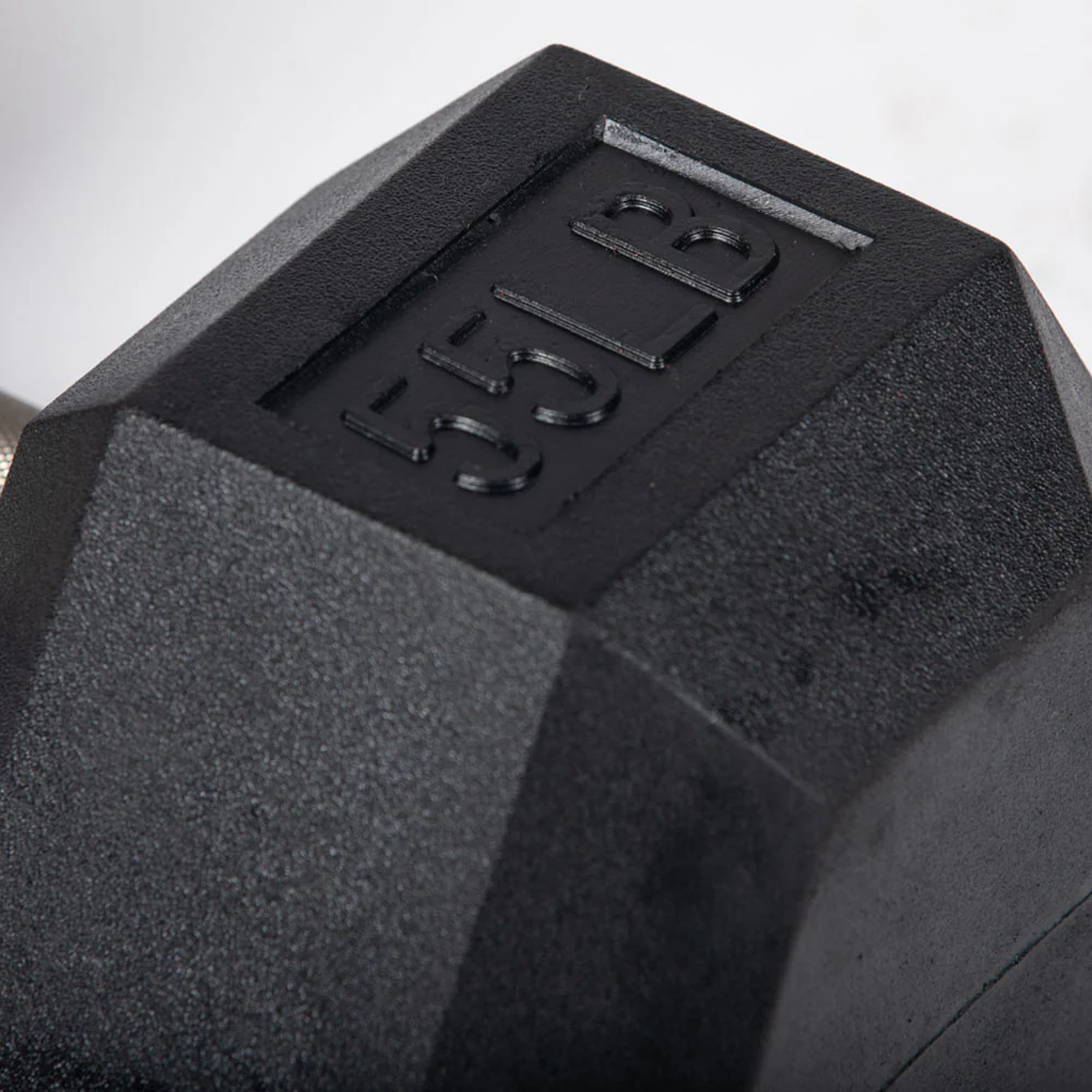 55 LB Straight Stainless Steel Hex Dumbbells - Image 3