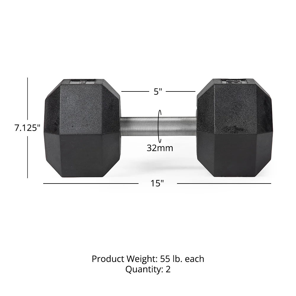 55 LB Straight Stainless Steel Hex Dumbbells - Image 6
