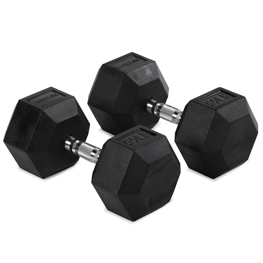 60 LB Rubber Hex Dumbbells