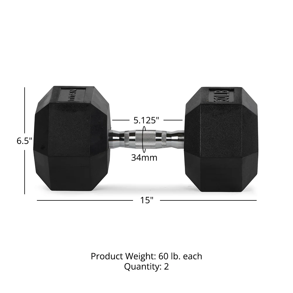 60 LB Rubber Hex Dumbbells - Image 7