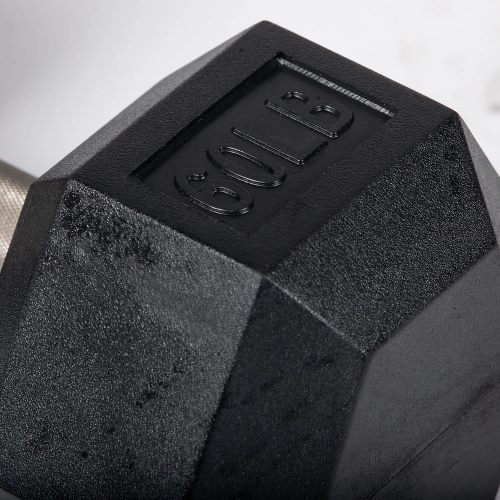 60 LB Straight Stainless Steel Hex Dumbbells - Image 3
