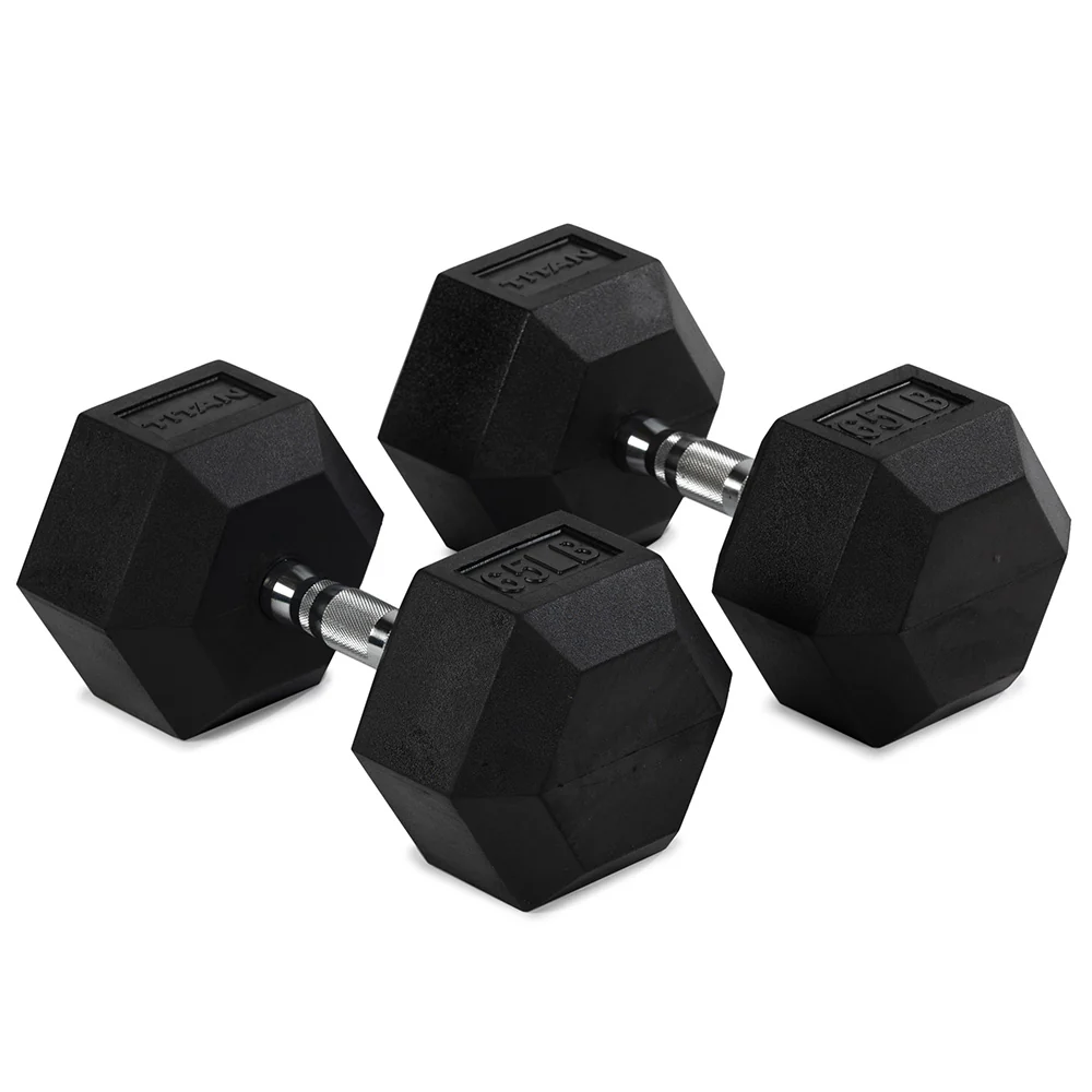 65 LB Rubber Hex Dumbbells