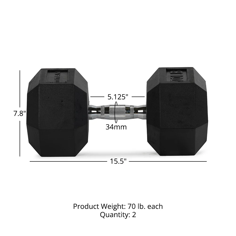 70 LB Rubber Hex Dumbbells - Image 7