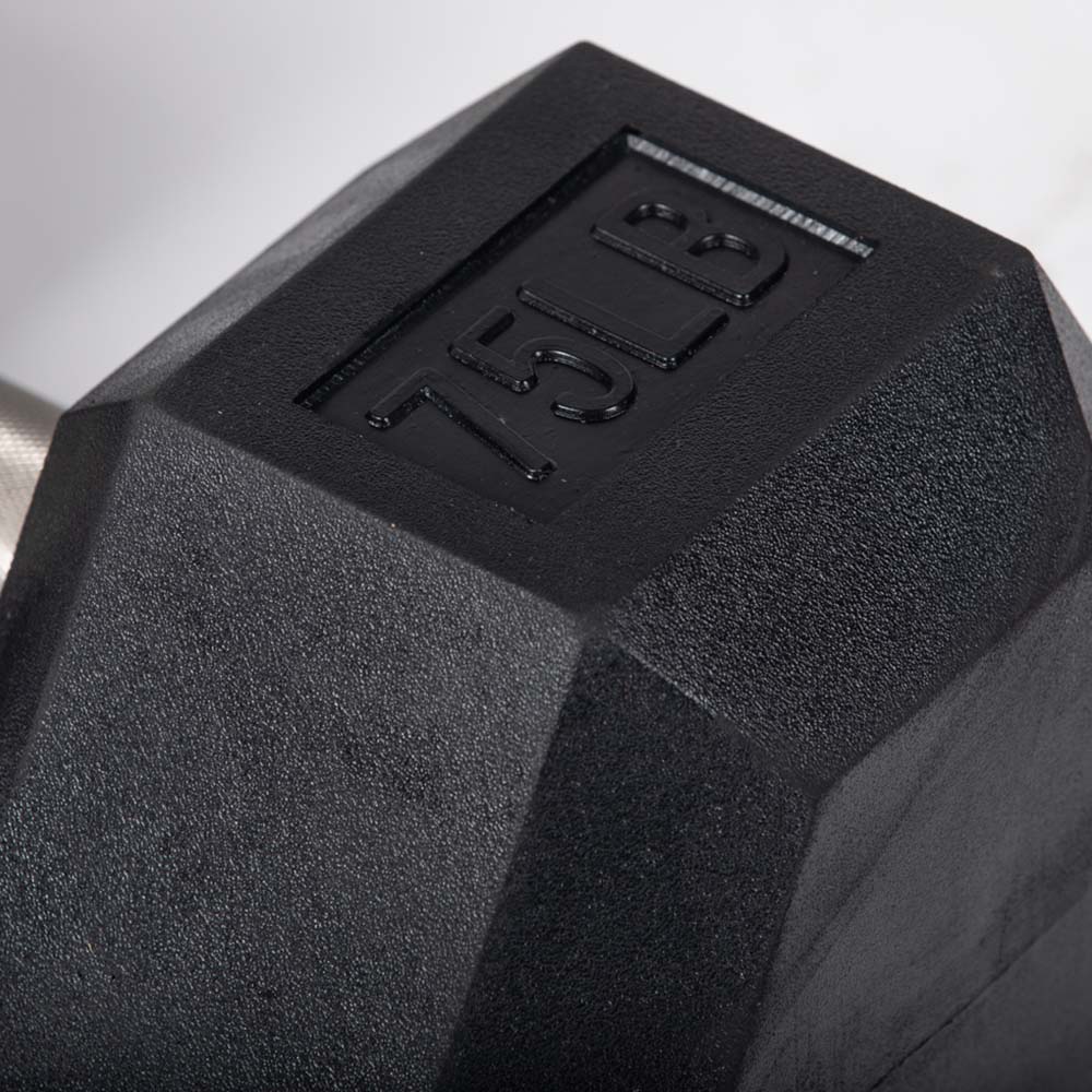 75 LB Straight Stainless Steel Hex Dumbbells - Image 3