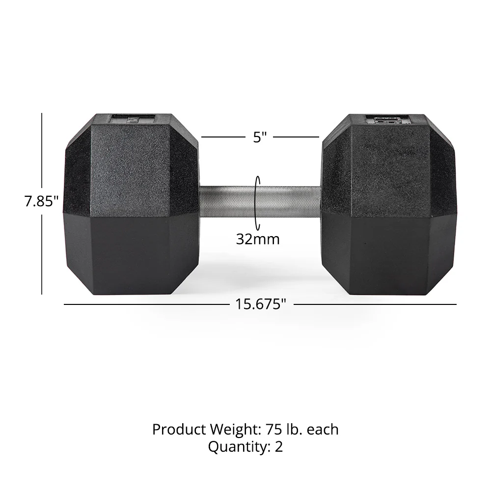 75 LB Straight Stainless Steel Hex Dumbbells - Image 6