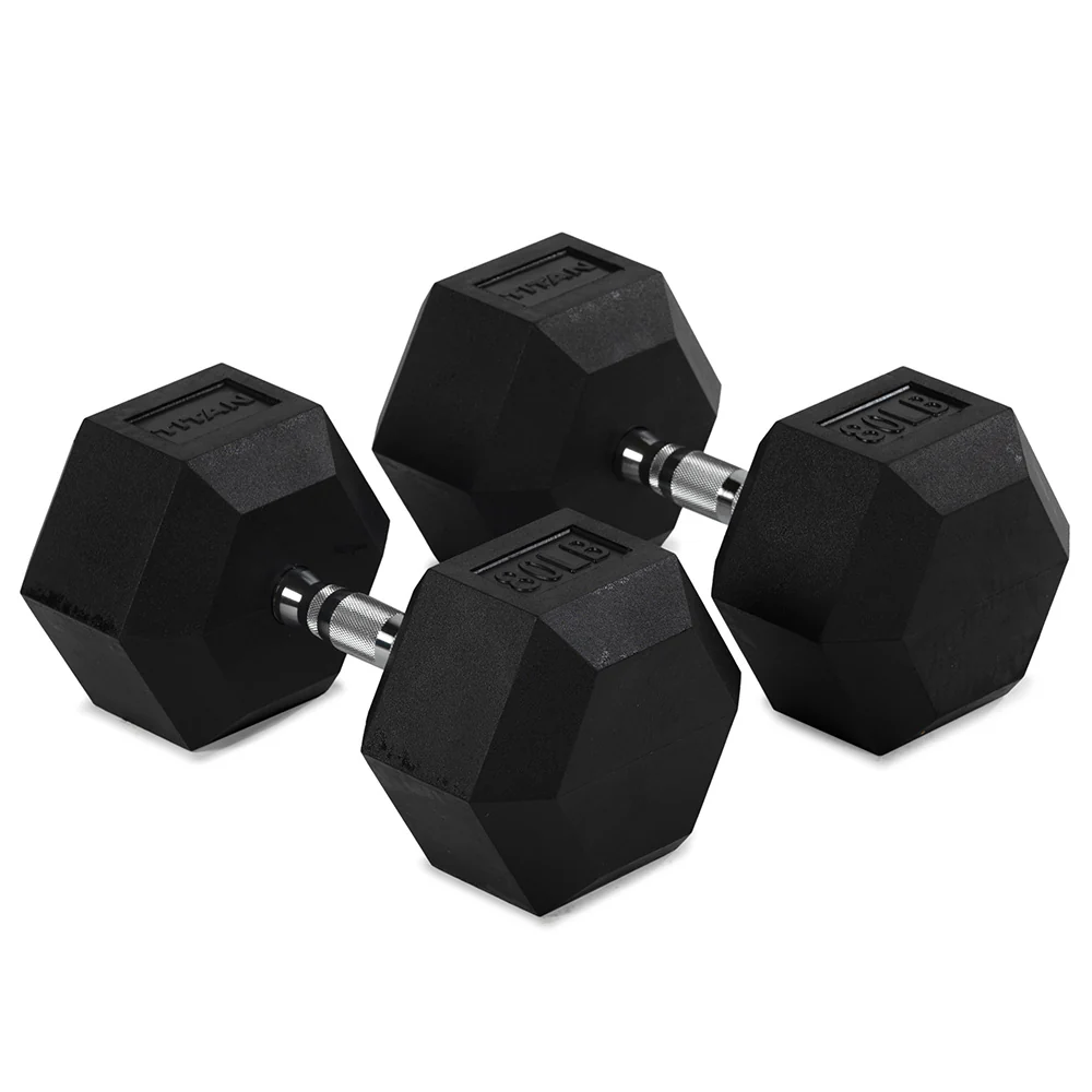 80 LB Rubber Hex Dumbbells
