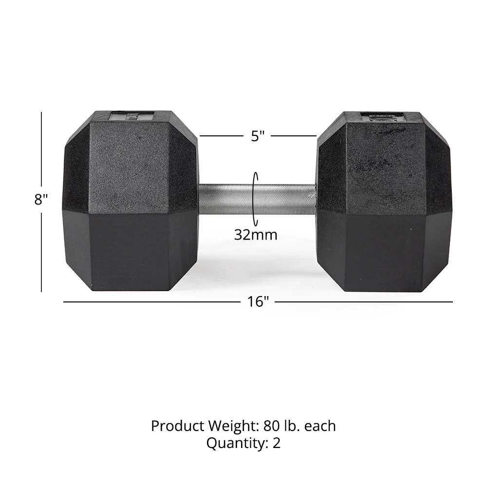 80 LB Straight Stainless Steel Hex Dumbbells - Image 6
