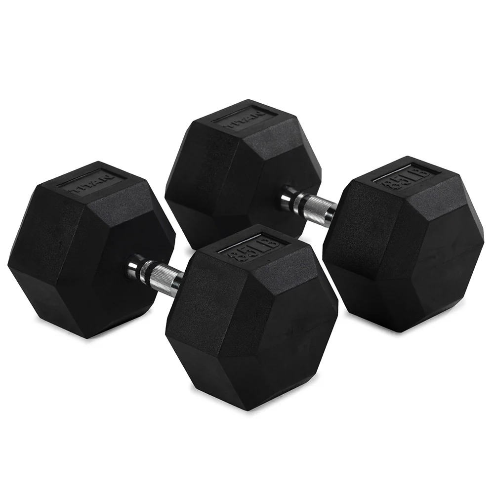 85 LB Rubber Hex Dumbbells