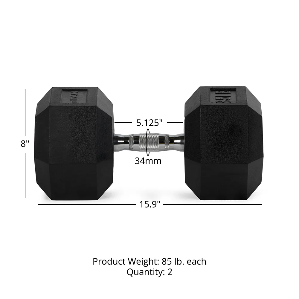 85 LB Rubber Hex Dumbbells - Image 7