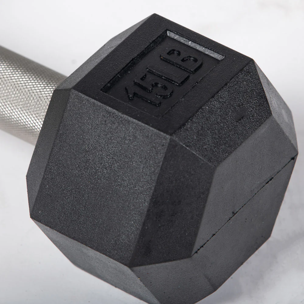 Scratch and Dent, 15 LB Straight Stainless Steel Hex Dumbbells - Image 3