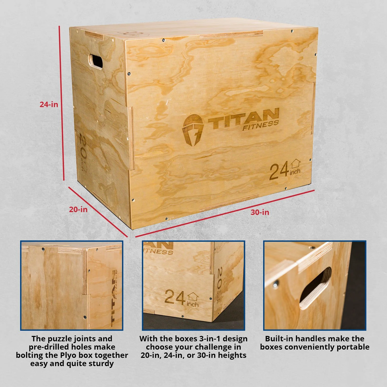 Scratch and Dent - 3-in-1 Wooden Plyometric Box – 20-in. 24-in. 30-in. - FINAL SALE - Image 2