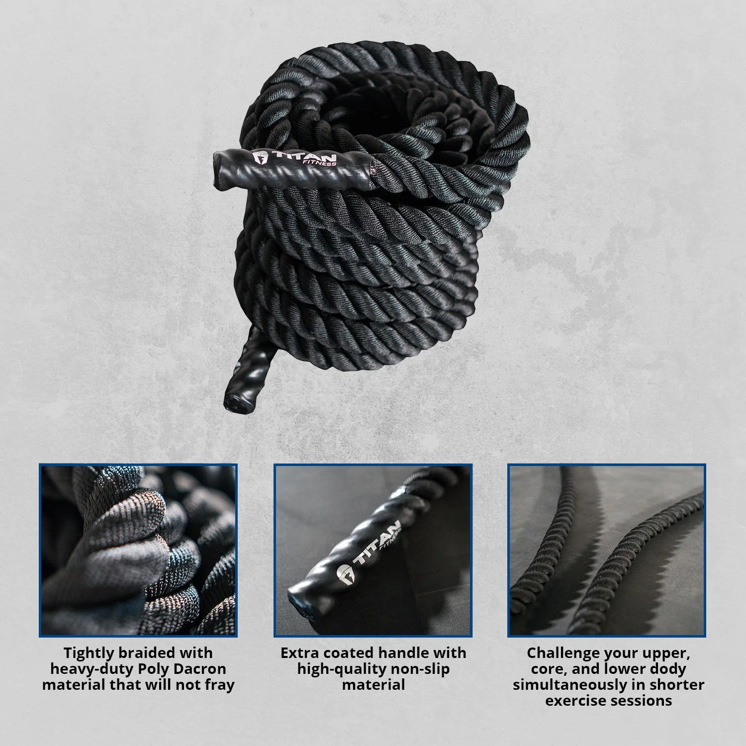 Scratch and Dent - 50' x 2" Battle Rope Black Poly Dacron - FINAL SALE - Image 2