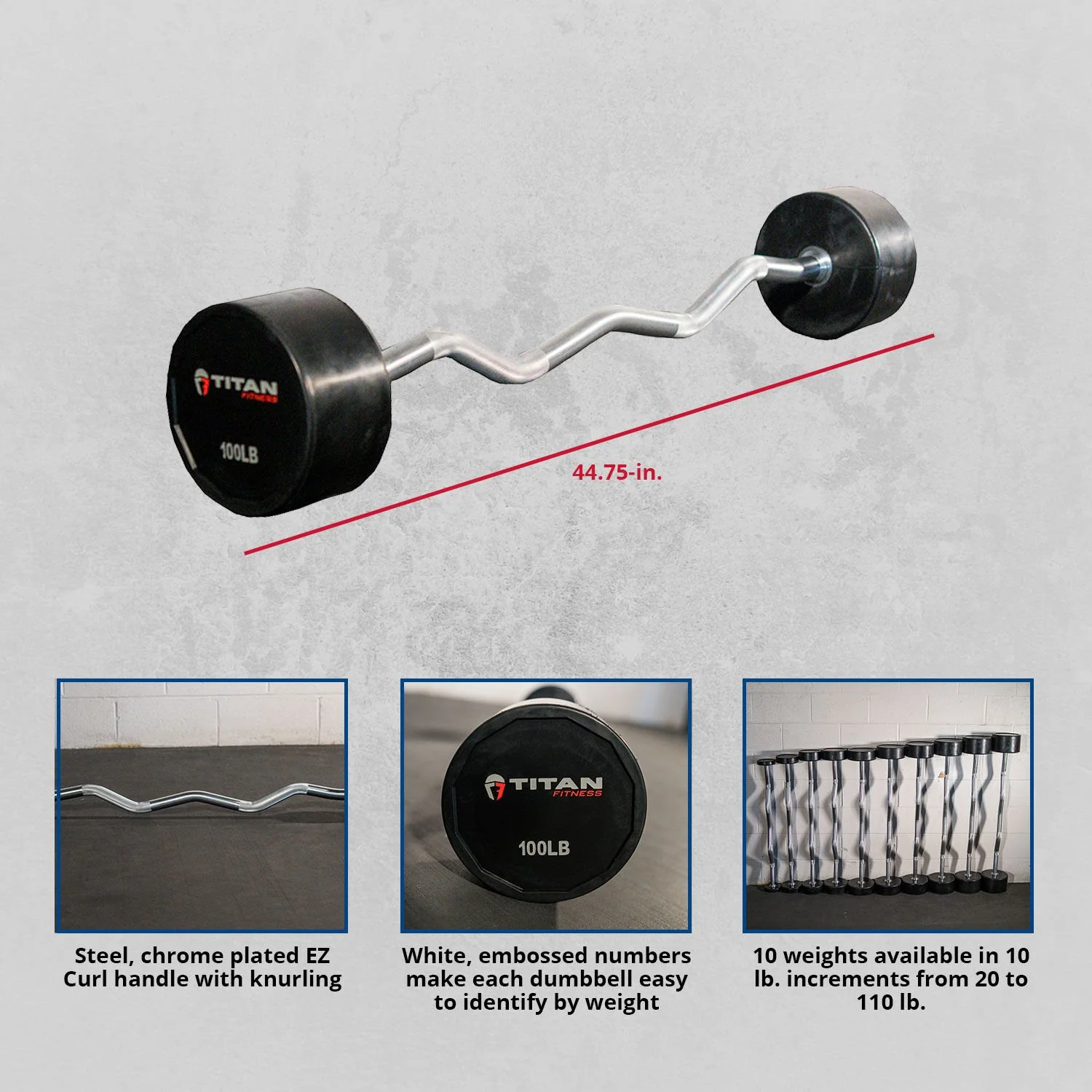 Scratch and Dent - Rubber Fixed Barbell – EZ Curl – 100 LB - FINAL SALE - Image 3
