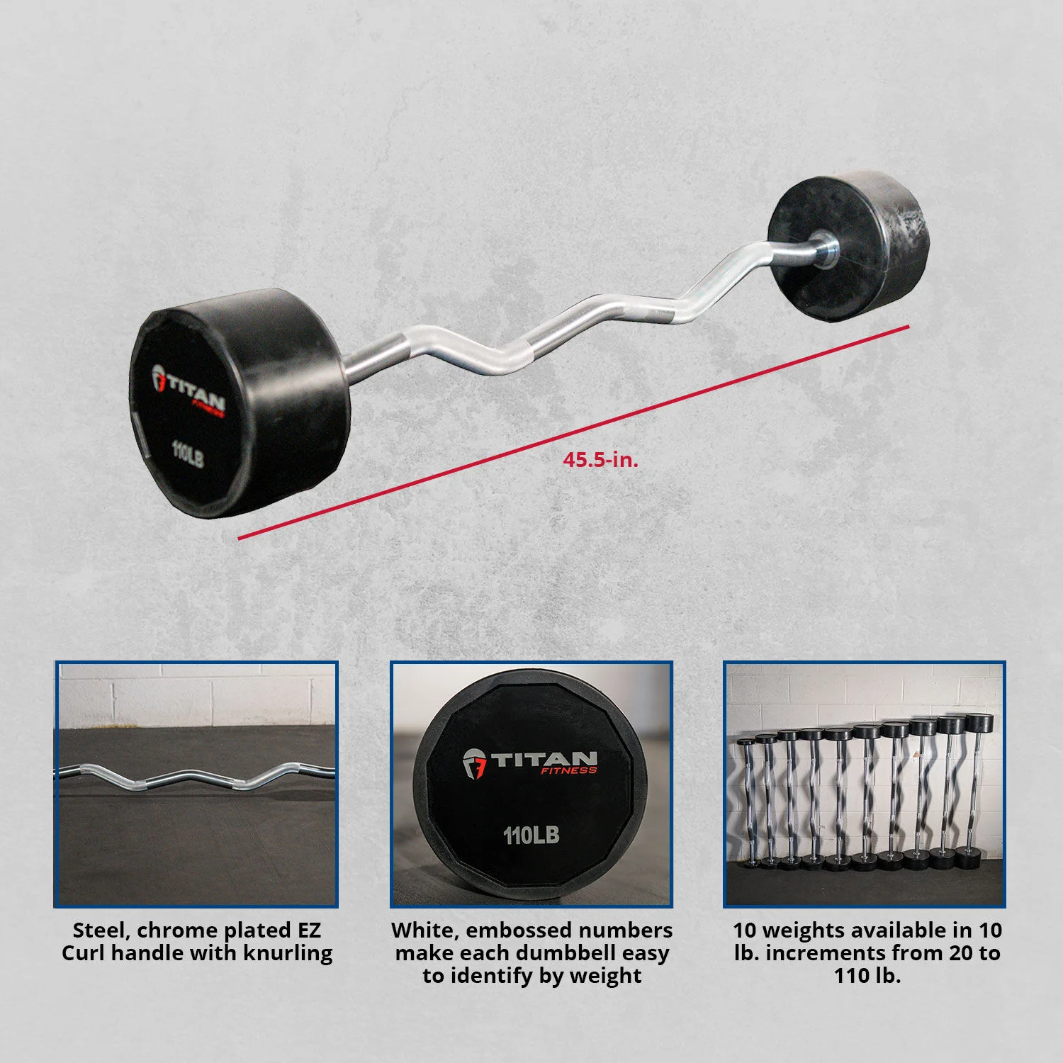 Scratch and Dent - Rubber Fixed Barbell | EZ Curl | 110 LB - FINAL SALE - Image 2