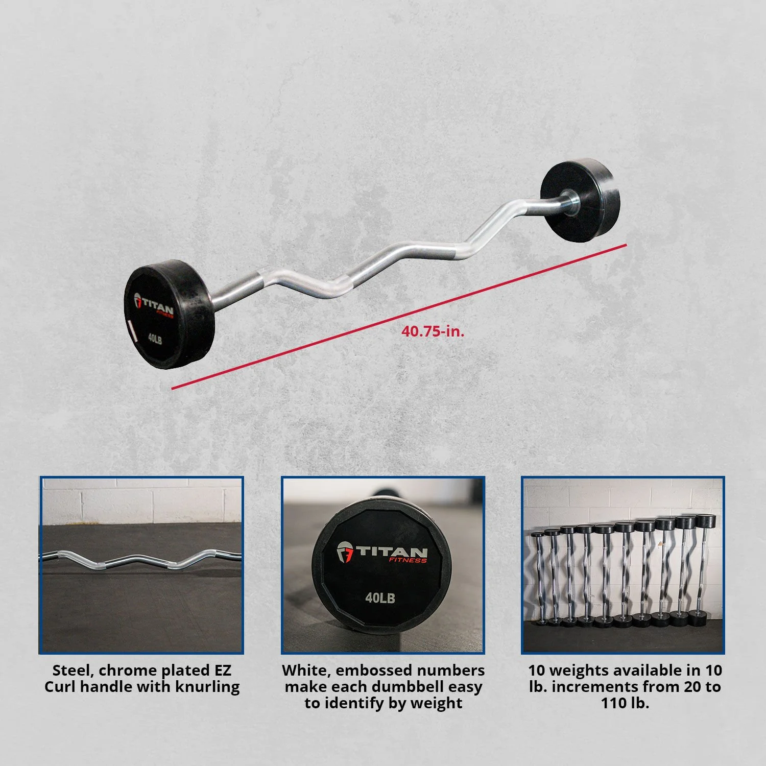 Scratch and Dent - Rubber Fixed Barbell – EZ Curl – 40 LB - FINAL SALE - Image 6