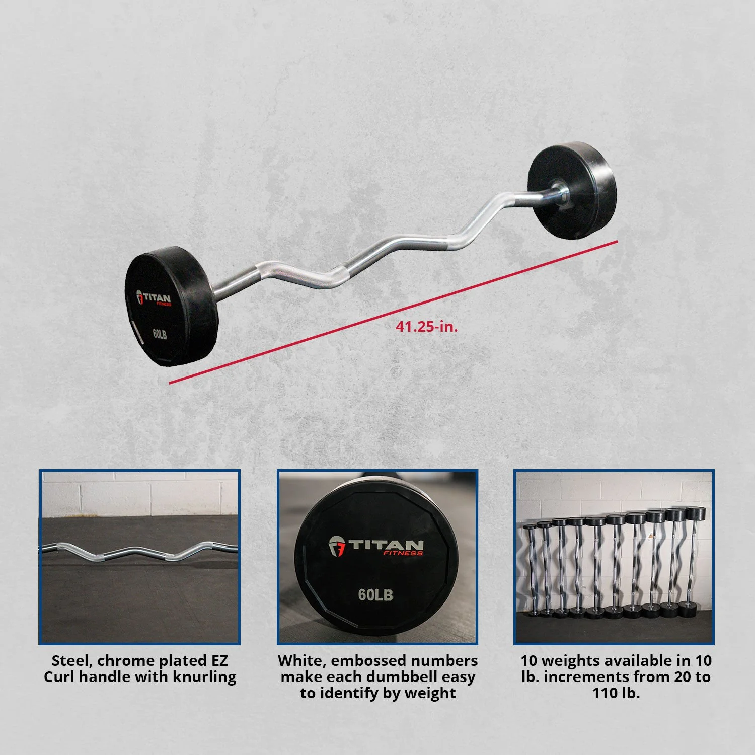 Scratch and Dent - Rubber Fixed Barbell | EZ Curl | 60 LB - FINAL SALE - Image 2