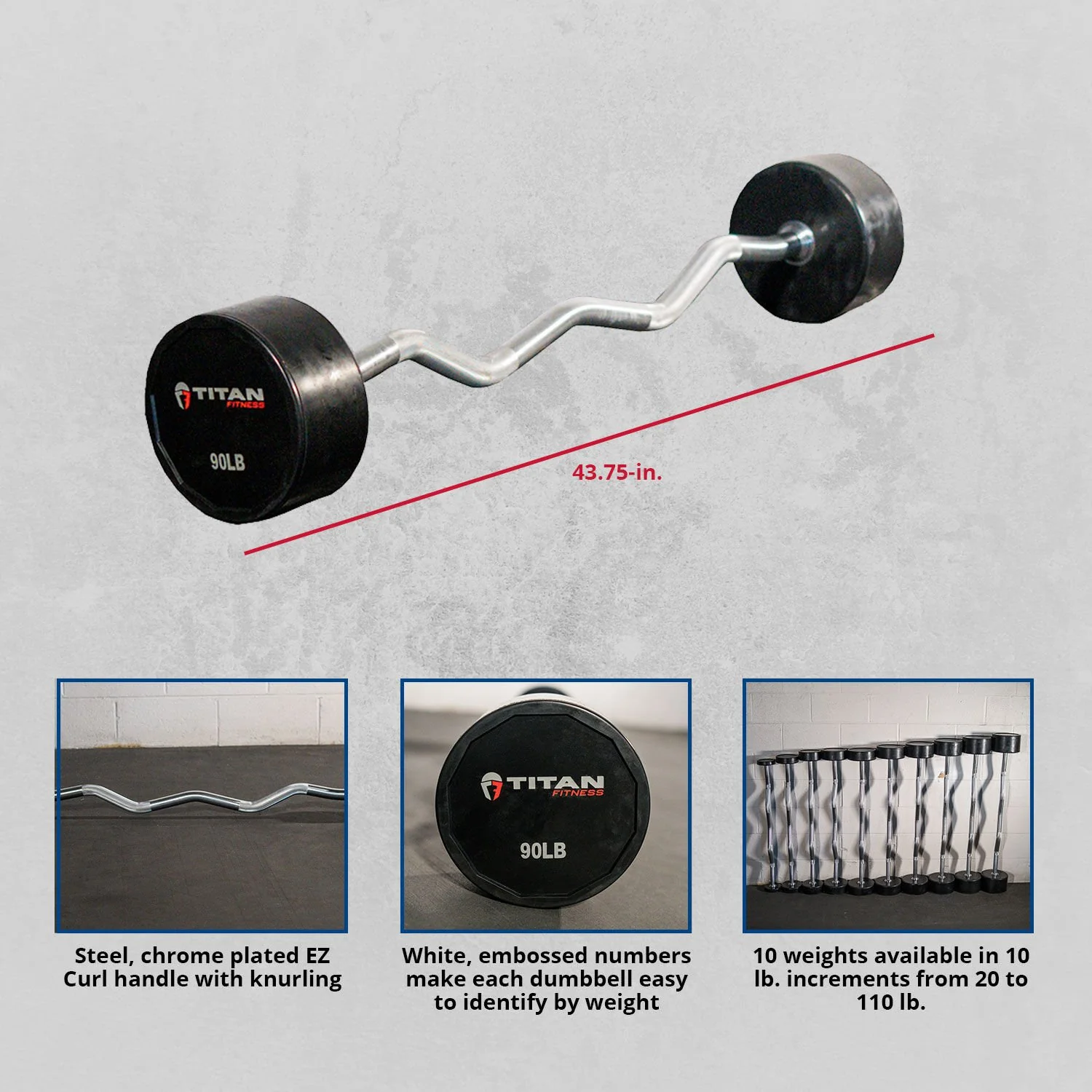 Scratch and Dent - Rubber Fixed Barbell – EZ Curl – 90 LB - FINAL SALE - Image 6