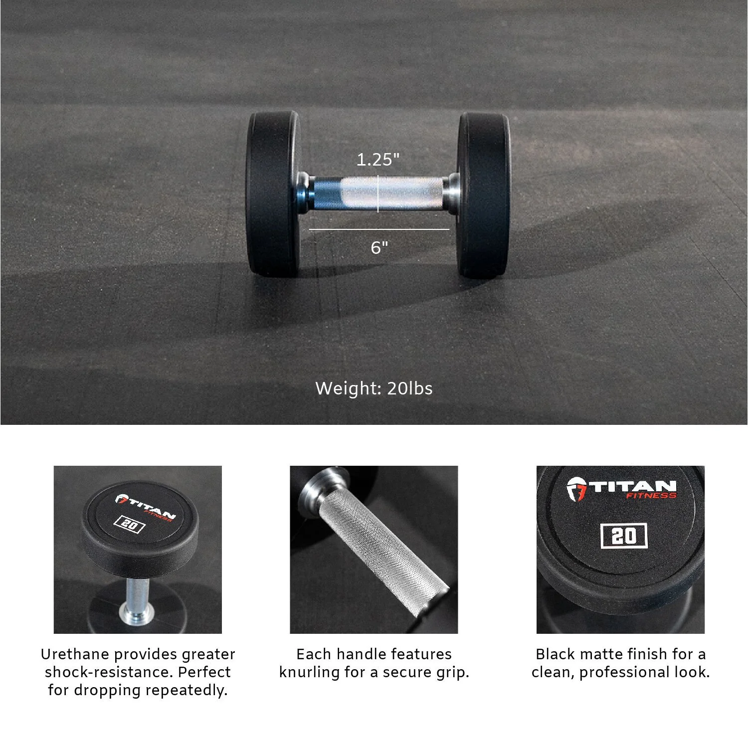 Scratch and Dent - Single 20 LB Round Urethane Dumbbell - FINAL SALE - Image 2