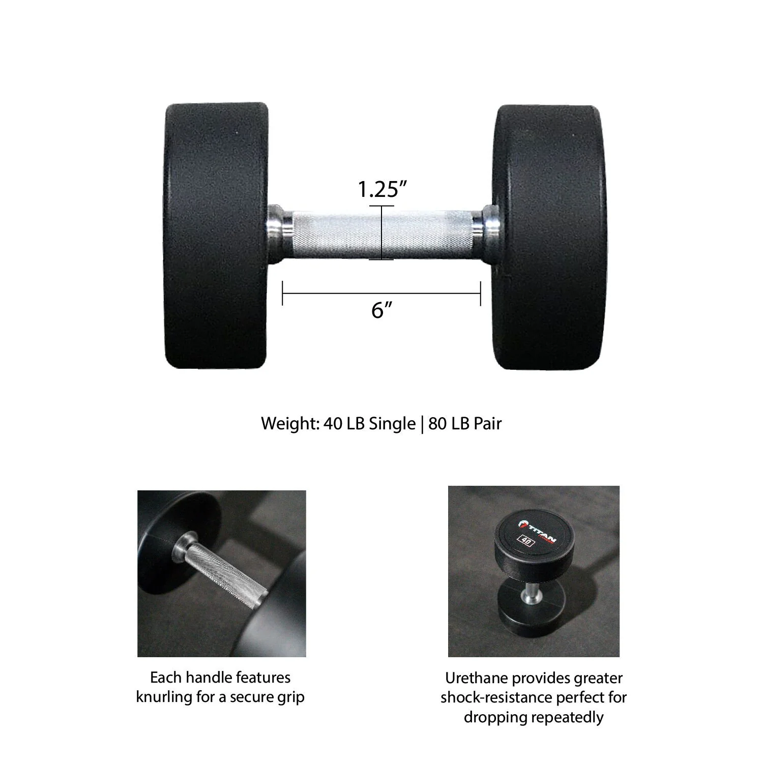 Scratch and Dent - Single 40 LB Round Urethane Dumbbell - FINAL SALE - Image 2