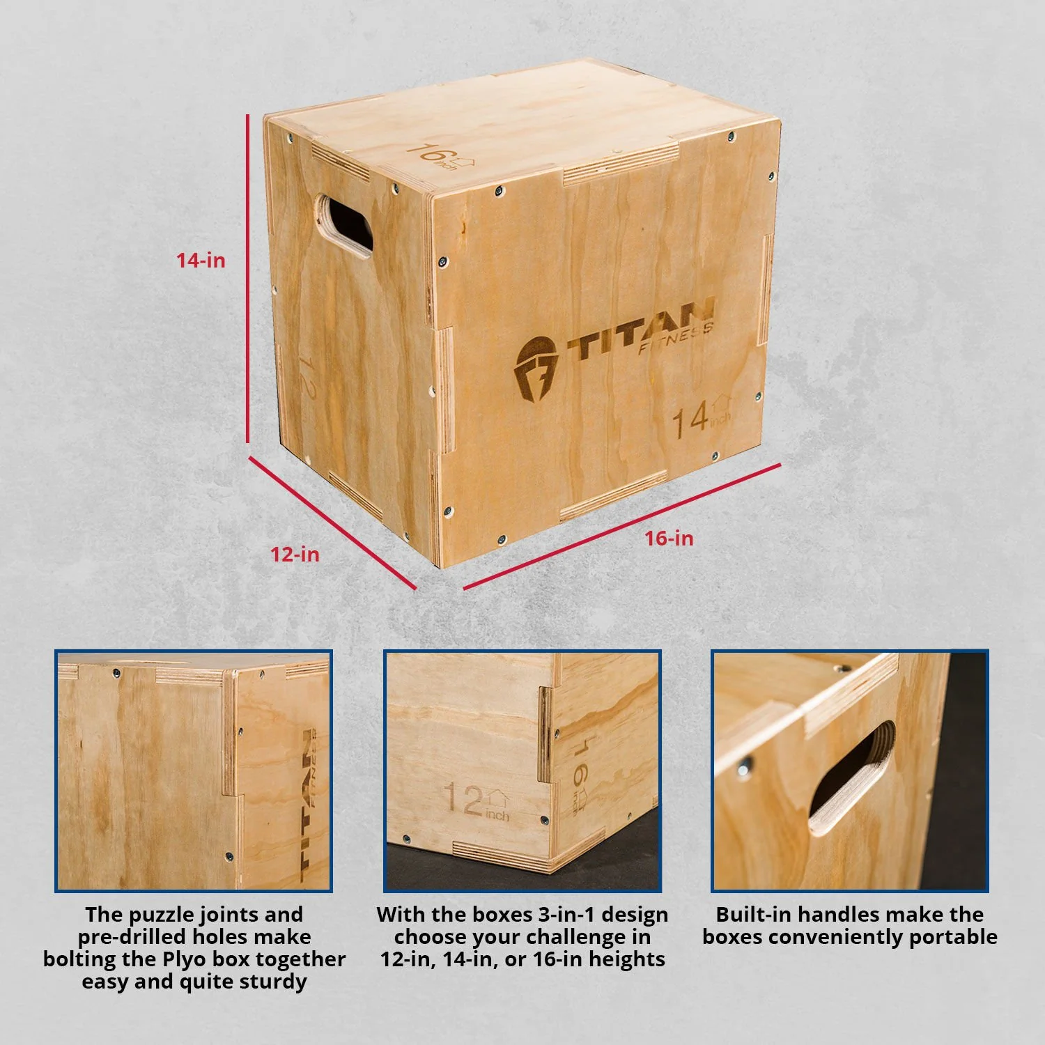 Scratch and Dent - 3-in-1 Wooden Plyometric Box - 12" 14" 16" - FINAL SALE - Image 2