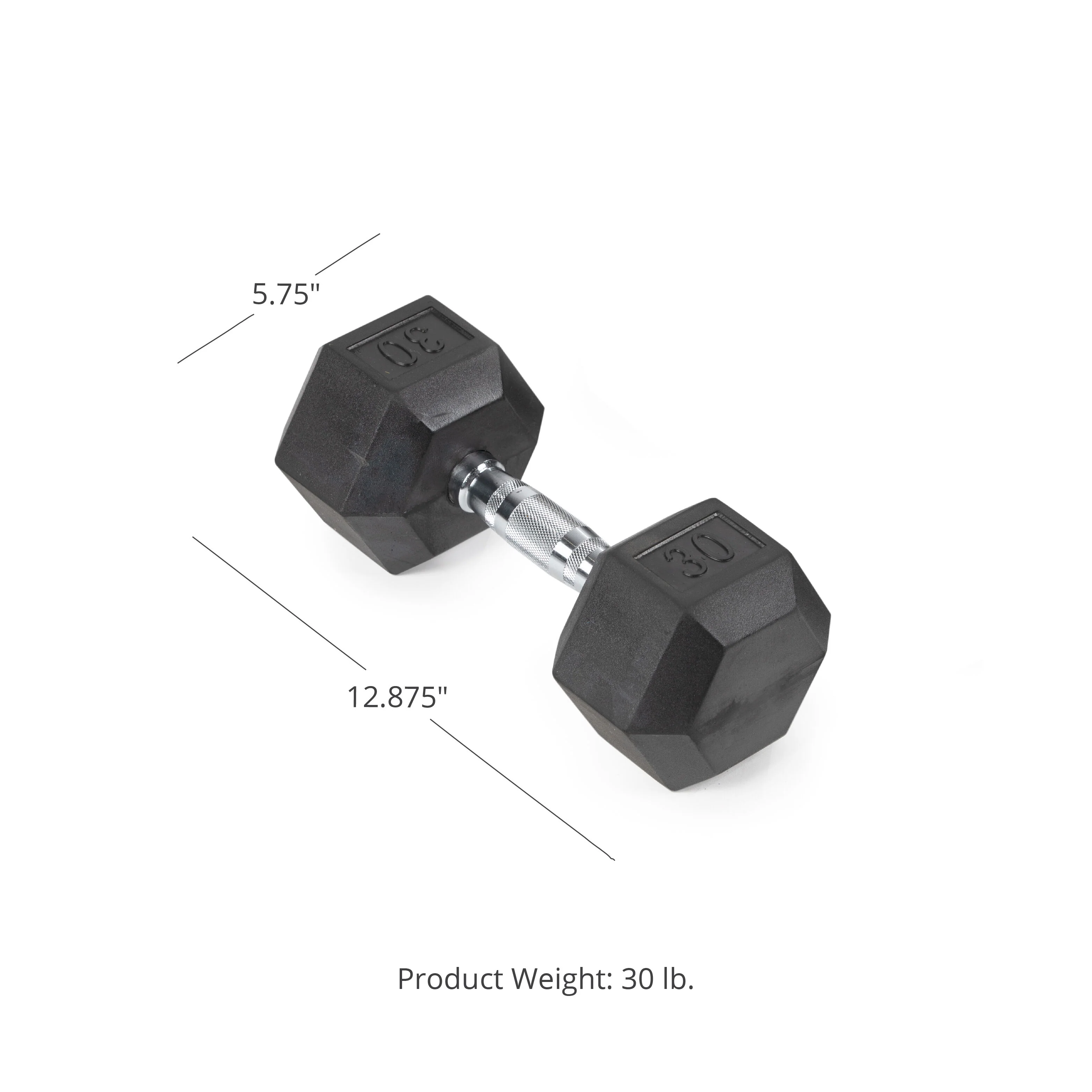 Scratch and Dent - 30 LB Rubber Hex Dumbbell - Single - FINAL SALE