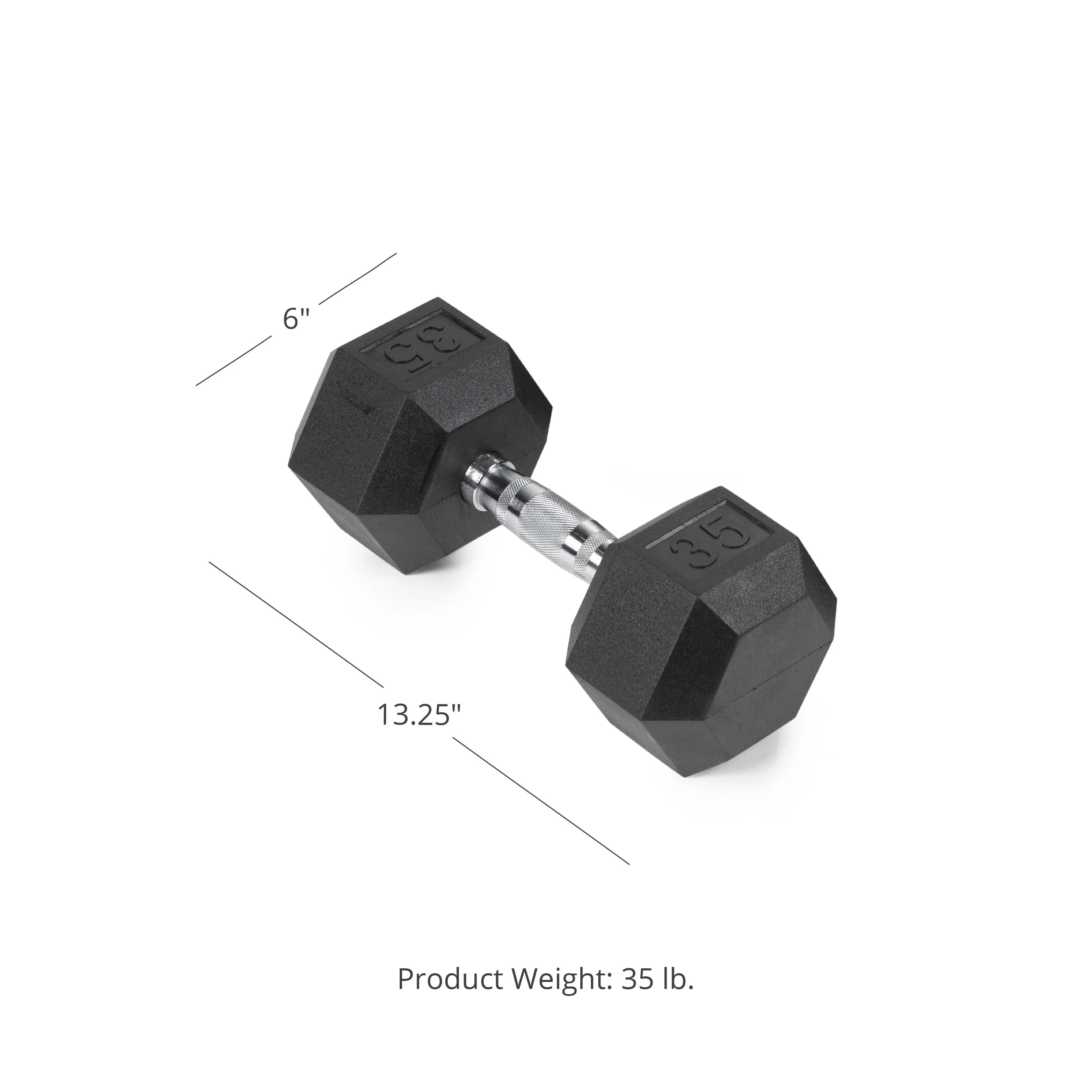 Scratch and Dent - 35 LB Rubber Hex Dumbbell - Single - FINAL SALE