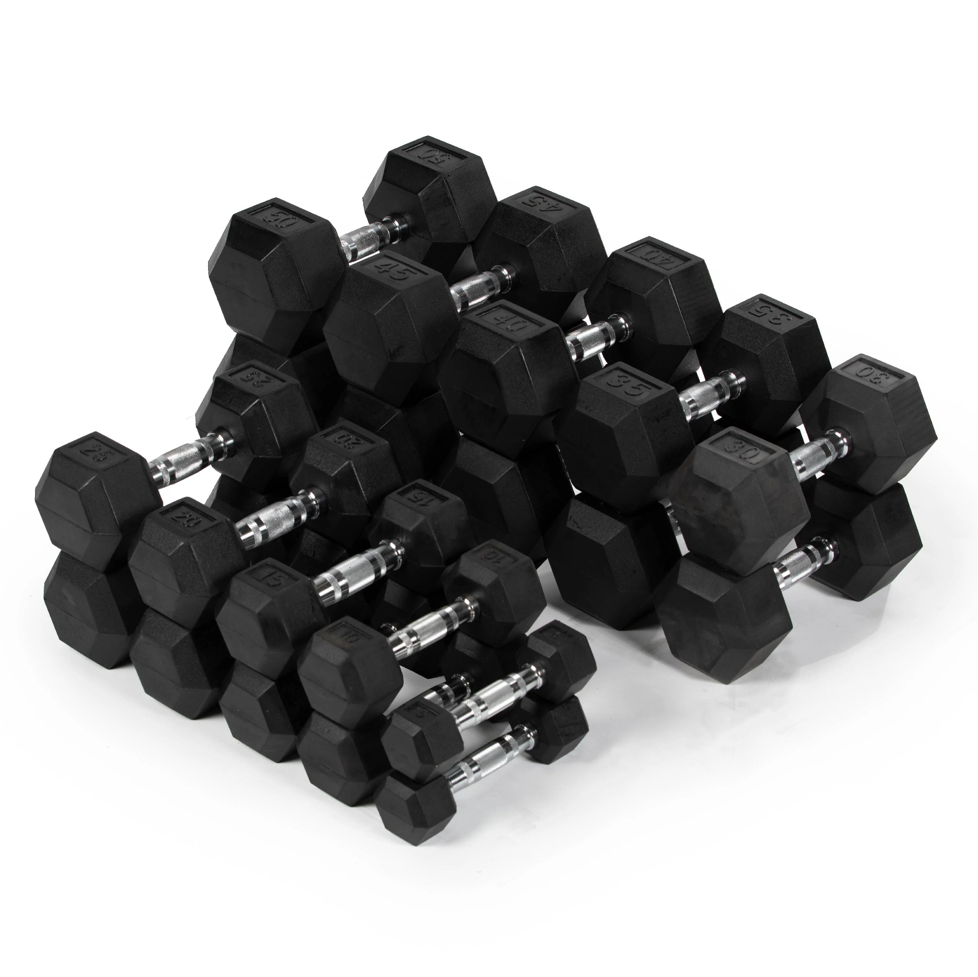 Scratch and Dent - 5 - 50 LB Pair Set Rubber Hex Dumbbells - FINAL SALE