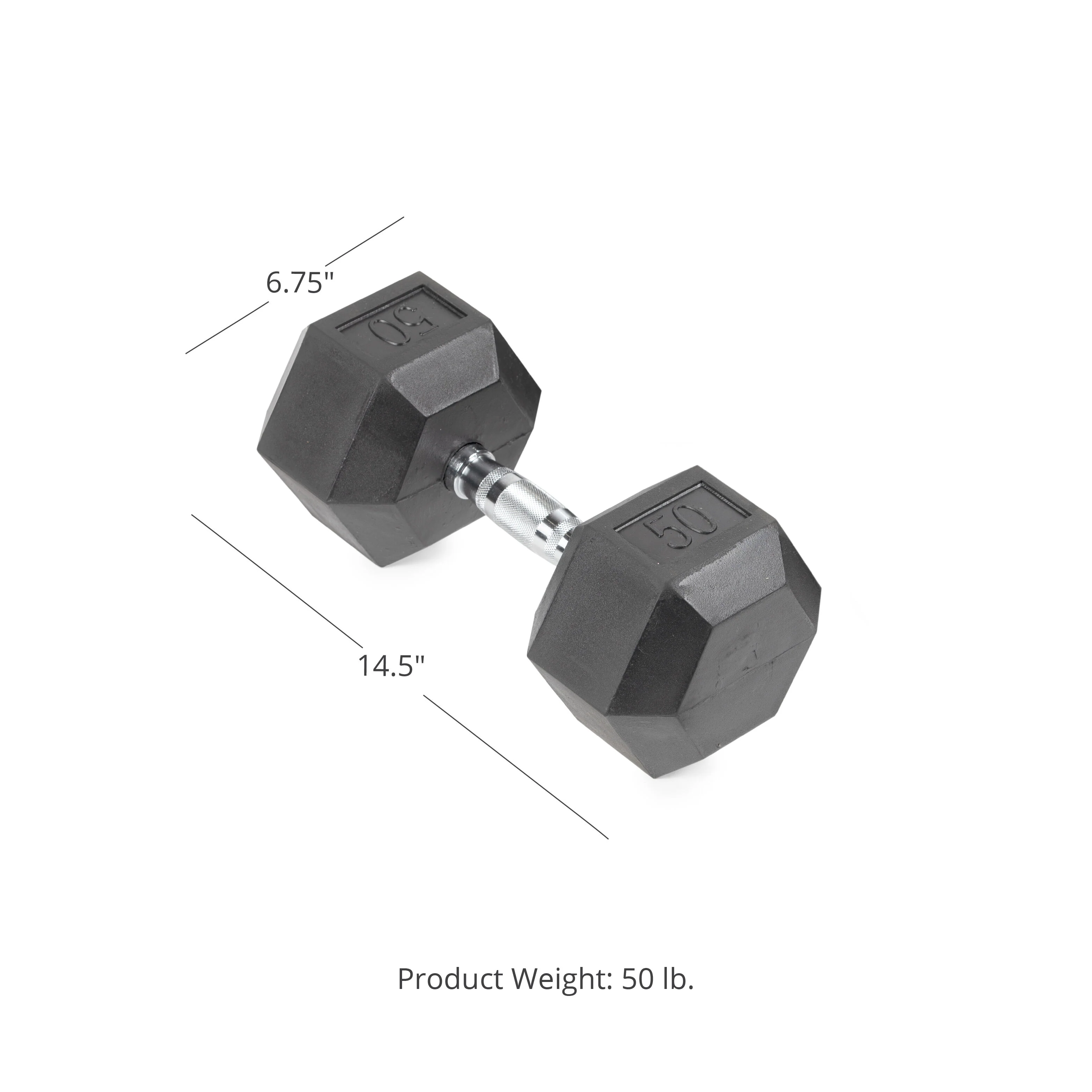 Scratch and Dent - 50 LB Rubber Hex Dumbbell - Single - FINAL SALE