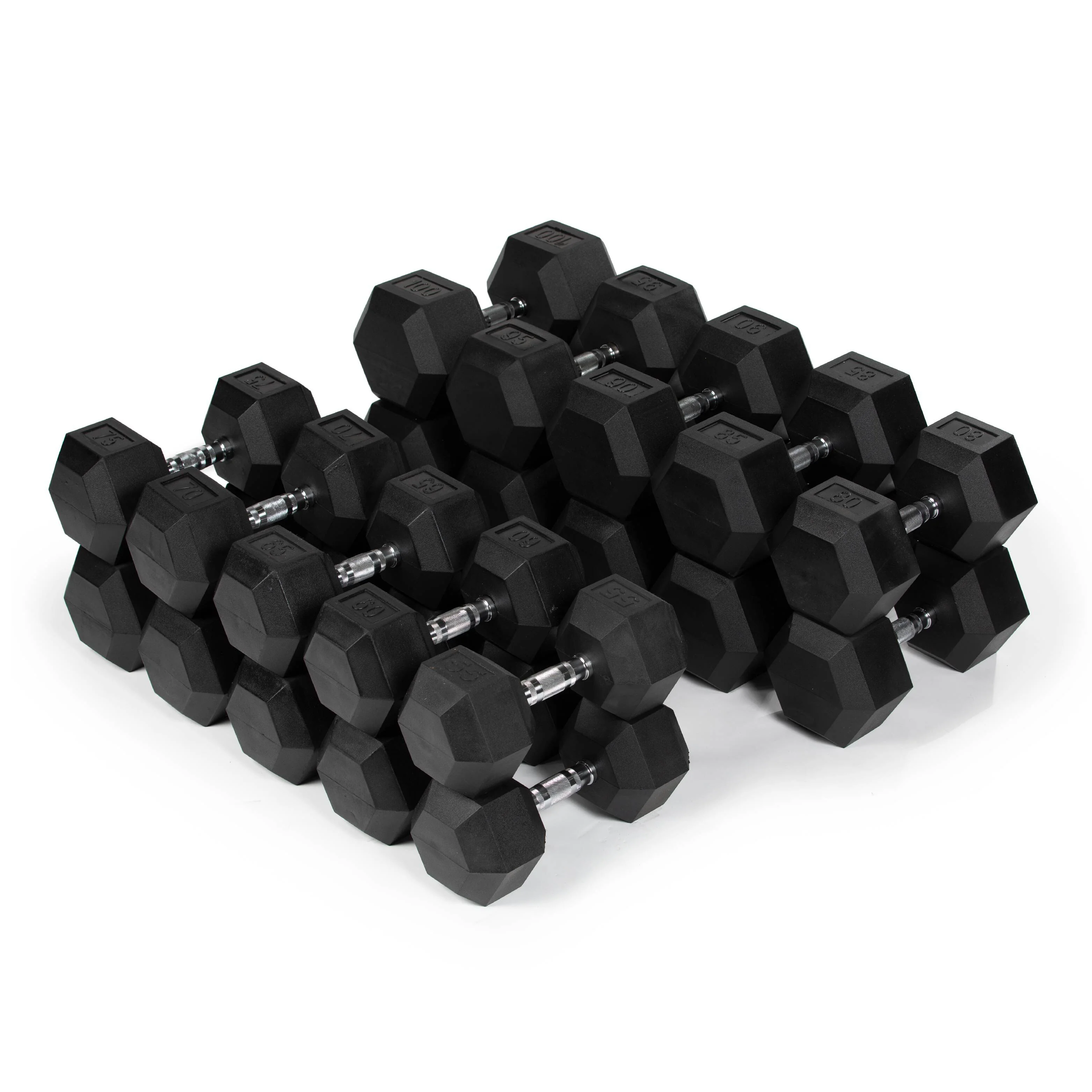 Scratch and Dent - 55 - 100 LB Pair Set Rubber Hex Dumbbells - FINAL SALE