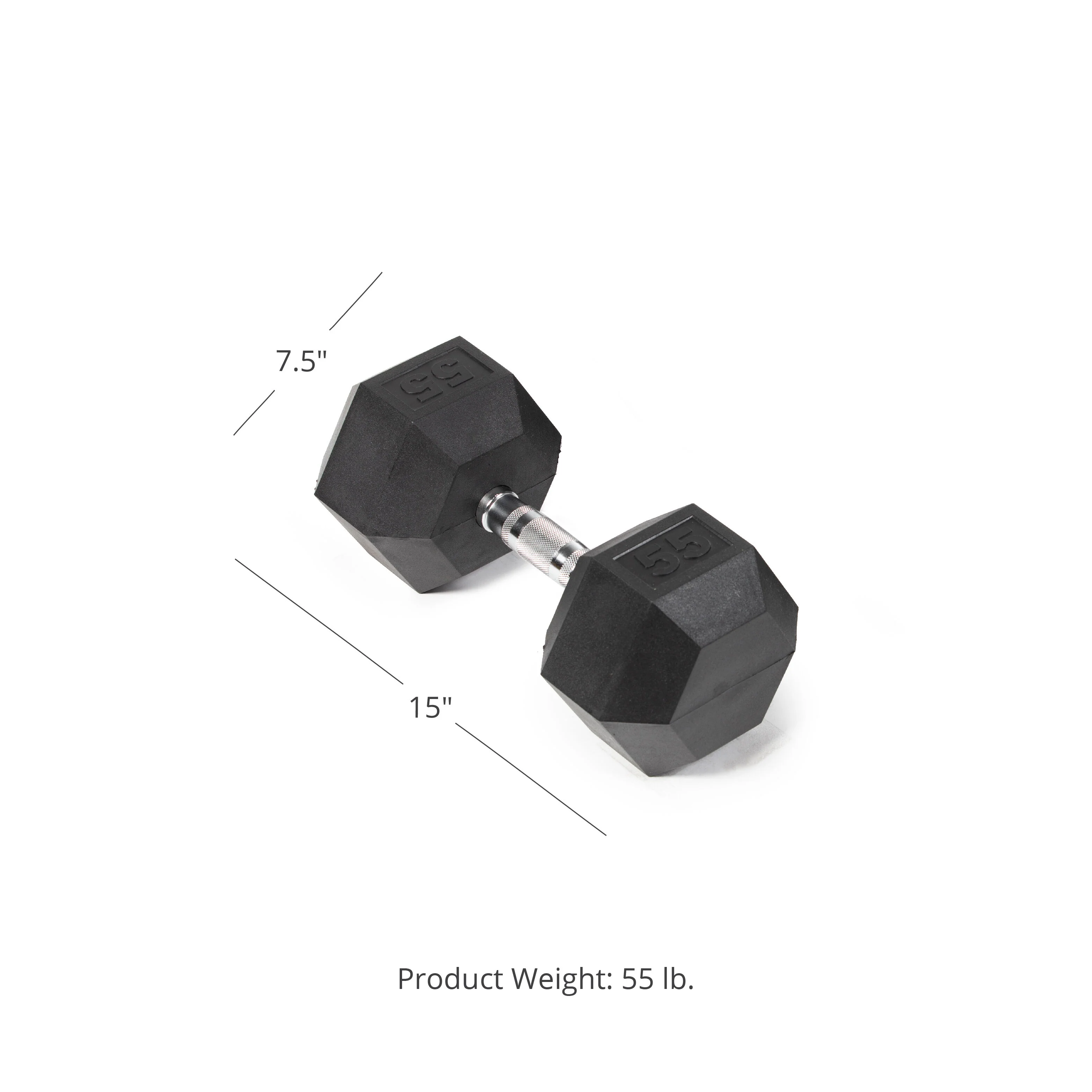 Scratch and Dent - 55 LB Rubber Hex Dumbbell - Single - FINAL SALE