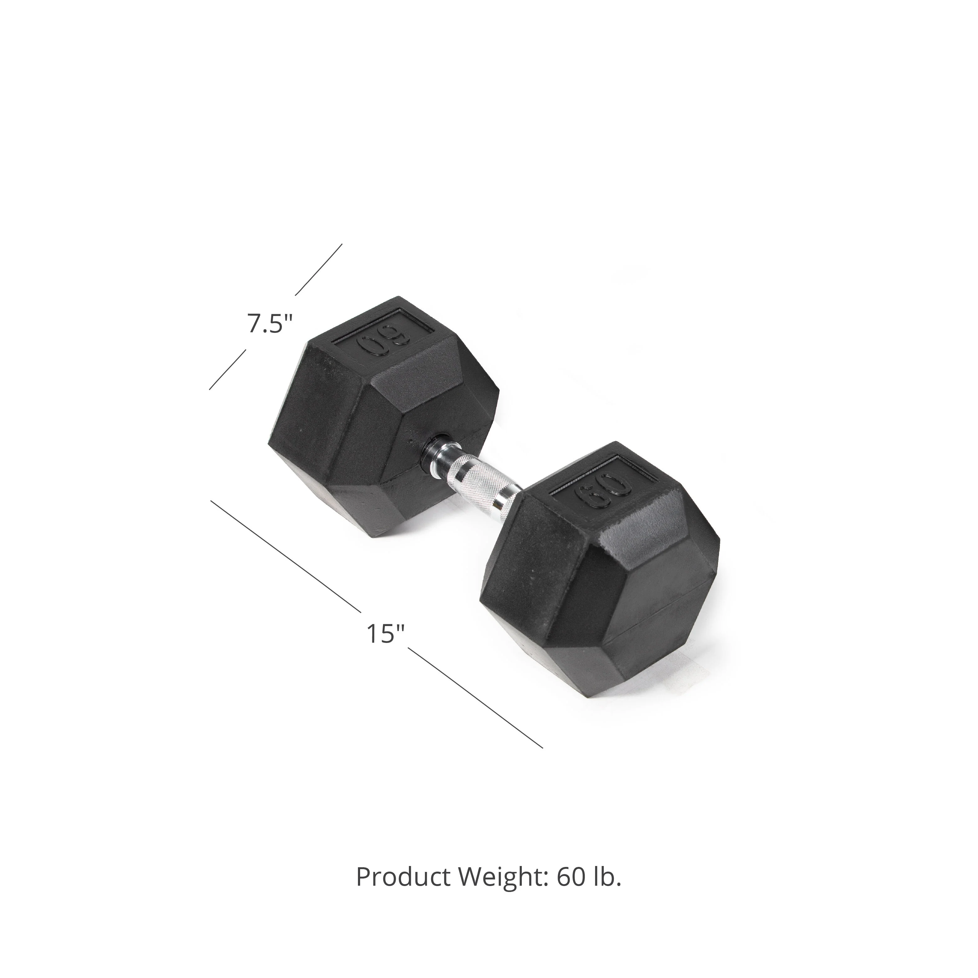 Scratch and Dent - 60 LB Rubber Hex Dumbbell - Single - FINAL SALE