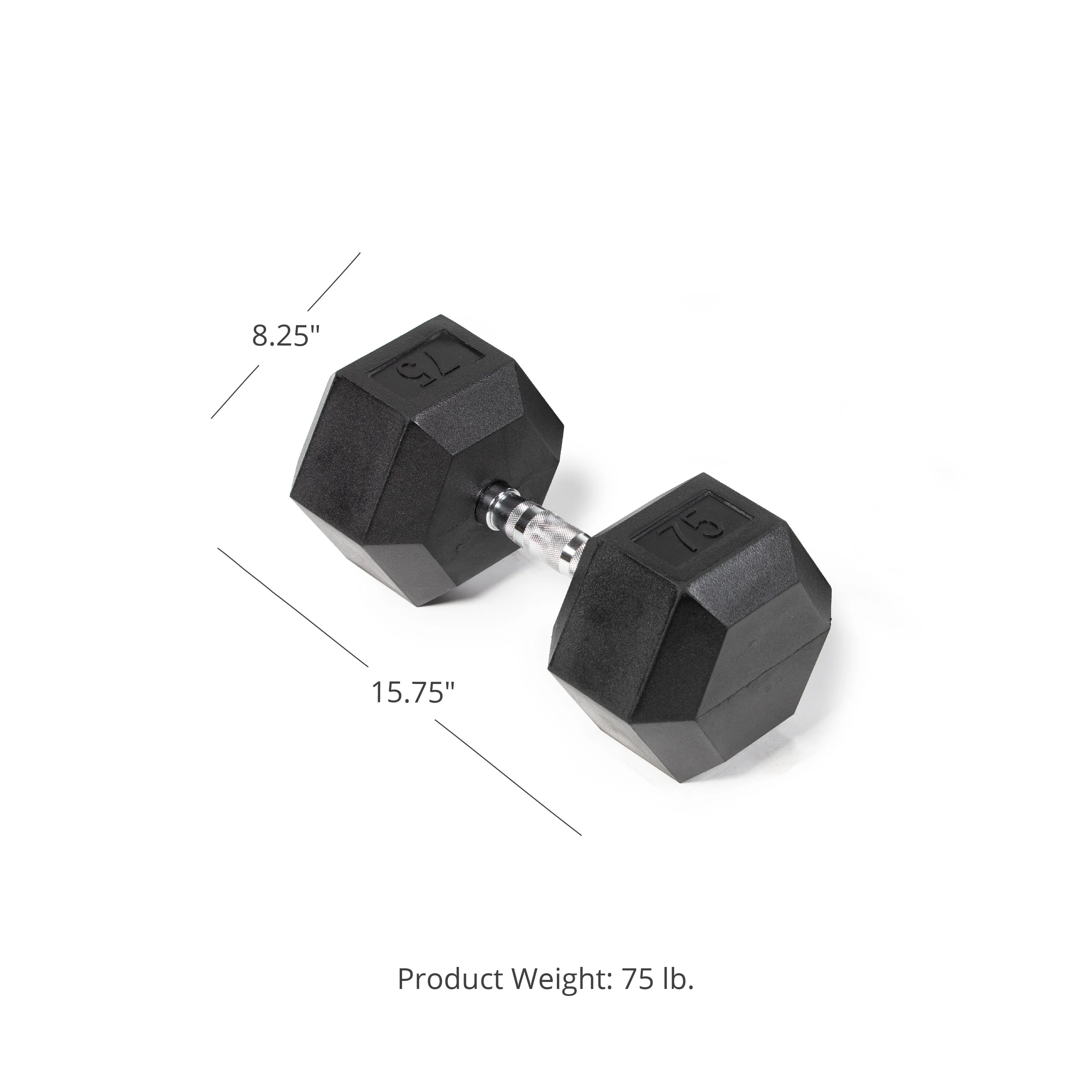 Scratch and Dent - 75 LB Rubber Hex Dumbbell - Single - FINAL SALE
