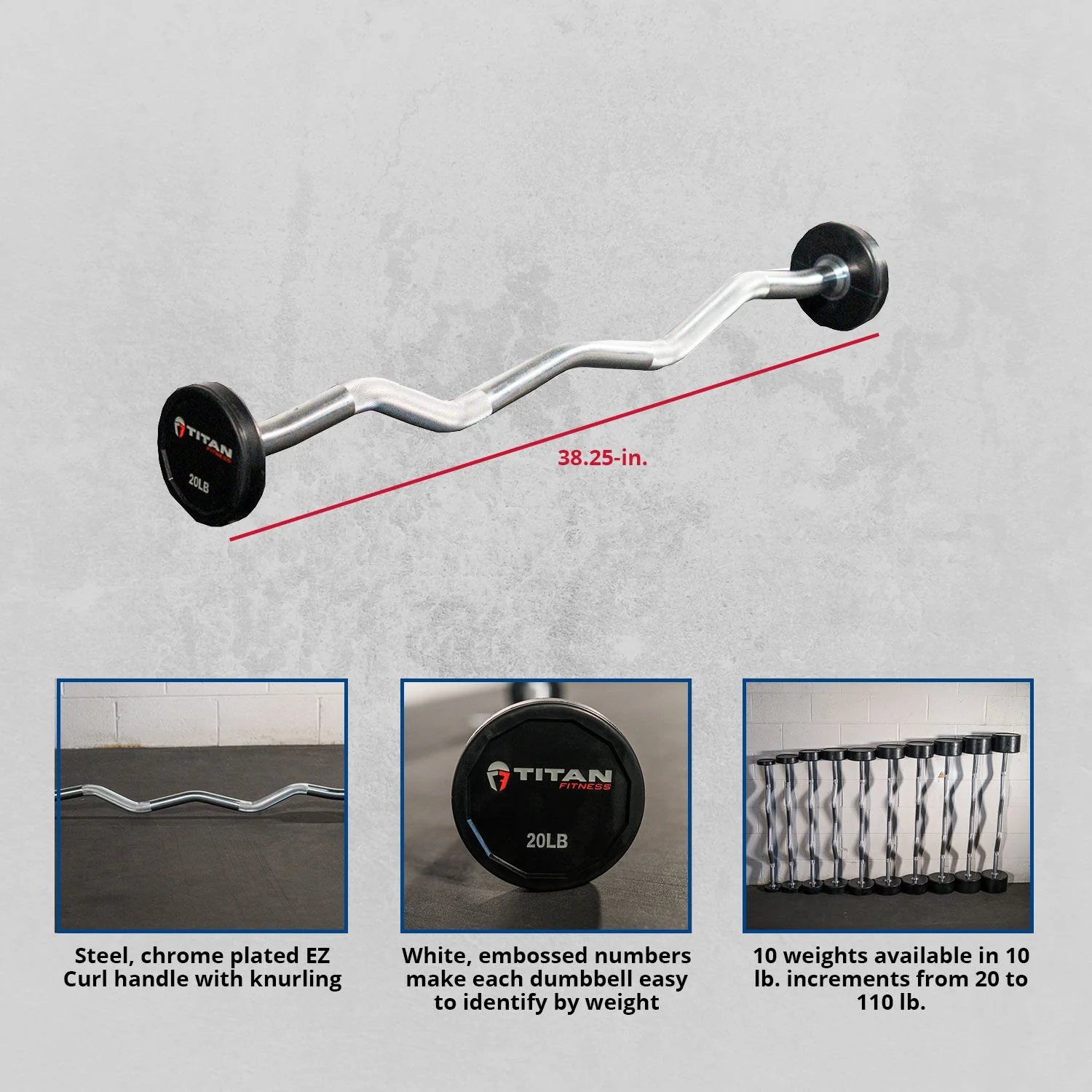 Scratch and Dent - Rubber Fixed Barbell | EZ Curl | 20 LB - FINAL SALE - Image 2